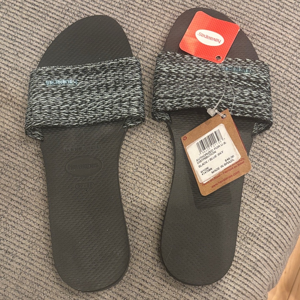 Havaianas Women's Black and Gray Slide Sandals